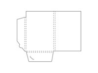 Carpeta de papel con solapa de bolsillo derecha acortada.