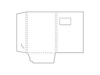 Carpeta de papel con dos solapas, altura de llenado y ventana.