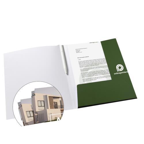 Carpeta de papel con soporte para bolgrafos.