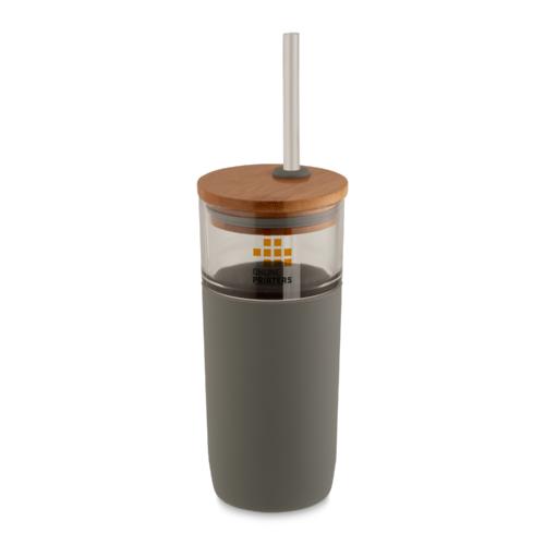 Vaso de vidrio con tapa de bambú "Arlo" 1