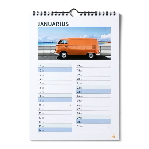 Calendario de pared con encuadernación en espiral, A4, colores 4/0 3