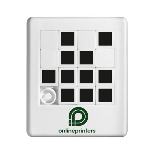 Rompecabezas deslizante de plstico blanco con piezas movibles.