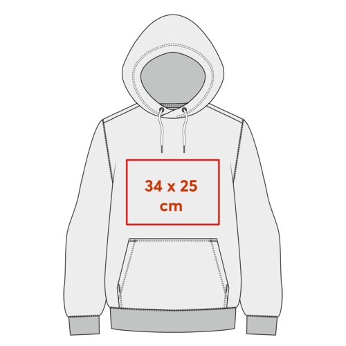 Sudadera gris de tela (unisex) con capucha y bolsillo canguro.