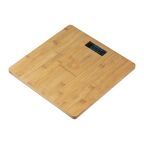 Bscula de madera con pantalla digital.