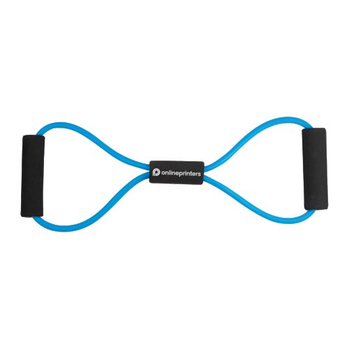 Expansor de fitness azul de goma con dos asas.