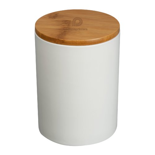 Bote de almacenamiento blanco con tapa de bamb.