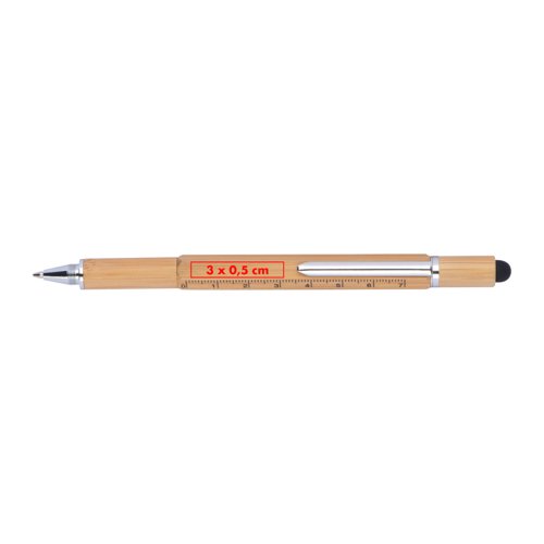 Bolgrafo multifuncional de bamb color madera con funcin de lpiz tctil y regla.