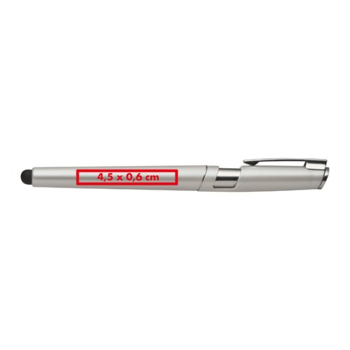 Rollerball de metal plateado con funcin tctil y capuchn.