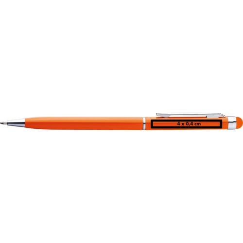 Bolgrafo naranja con lpiz tctil y clip.