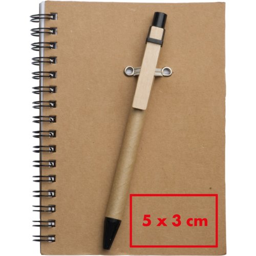 Bloc de notas marrn con encuadernacin en espiral.