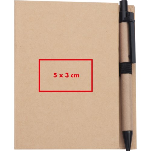 Libreta marrn con soporte para bolgrafo y bolgrafo.