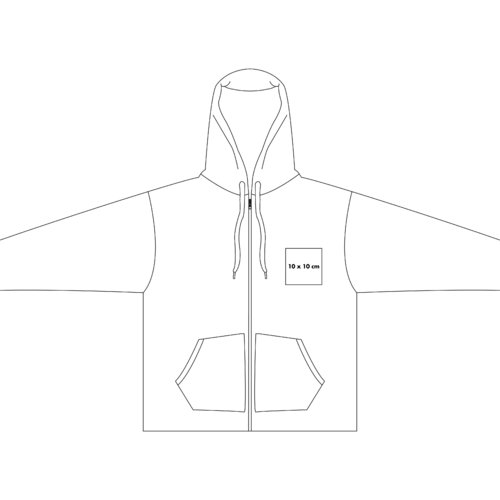 Chaqueta de sudadera con capucha, cremallera completa y bolsillos tipo canguro.