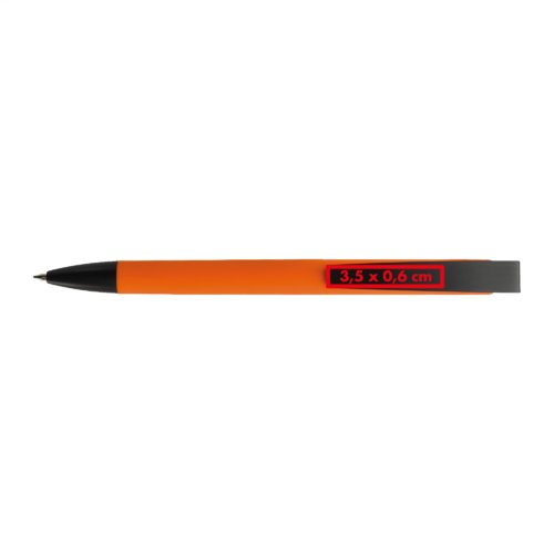 Bolgrafo de plstico naranja con clip.