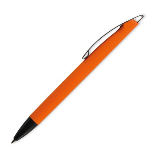 Bolgrafo de plstico naranja con clip.