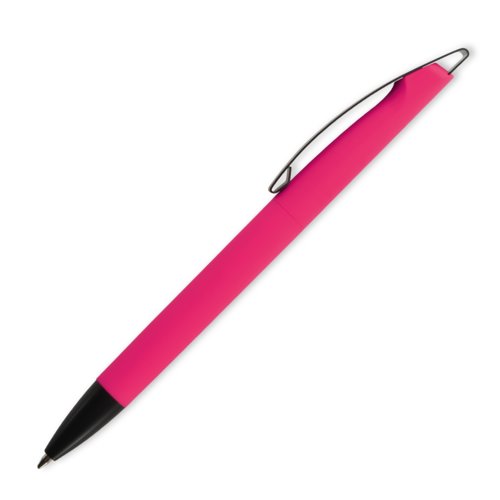 Bolgrafo de plstico rosa con clip.