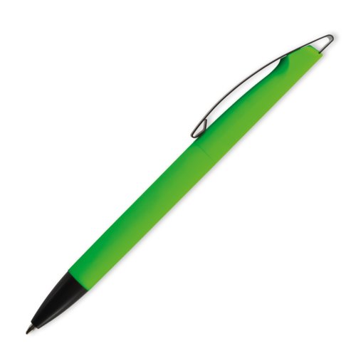 Bolgrafo de plstico verde manzana con clip.