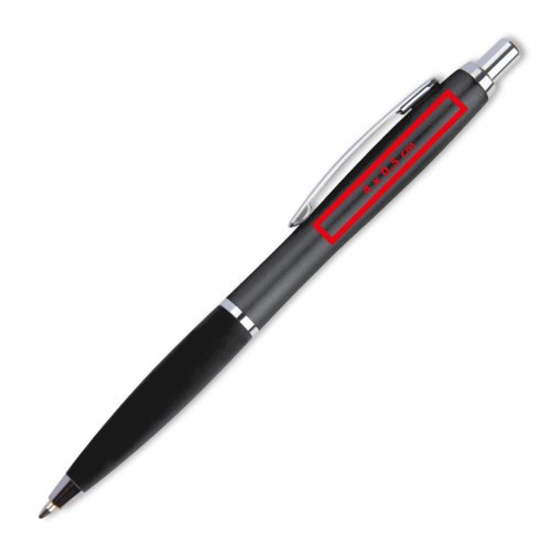 Bolgrafo negro con detalles metlicos y clip.