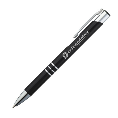 Juego de escritura de metal negro con bolgrafo y estuche.