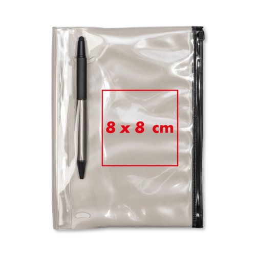 Cuaderno de plstico transparente con cremallera.