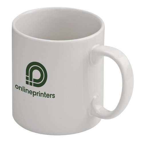 Taza blanca de cermica con asa.