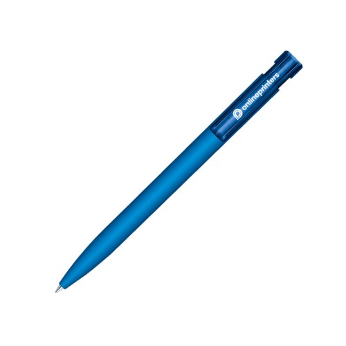 Bol�grafo azul con superficie suave y mecanismo de pulsaci�n.
