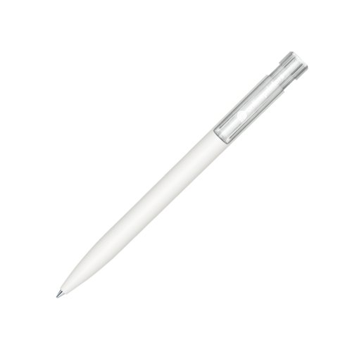 Bol�grafo blanco con superficie suave y bot�n pulsador.