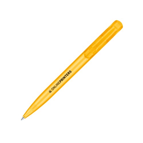 Bol�grafo de pl�stico amarillo con mecanismo de pulsaci�n.