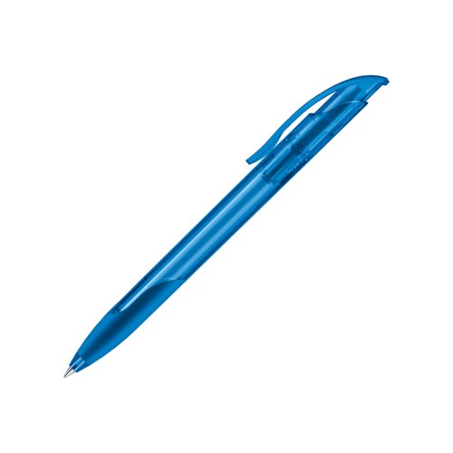 Bolgrafo azul de plstico con agarre suave y clip.
