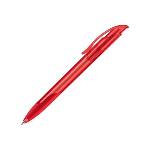 Bolgrafo de plstico rojo con clip y mecanismo de botn.