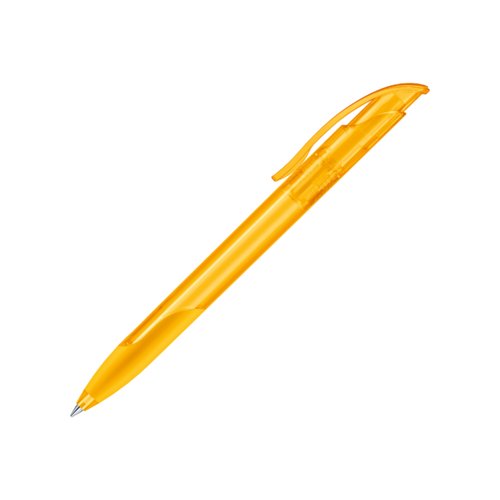 Bolgrafo de plstico amarillo con agarre suave y clip.