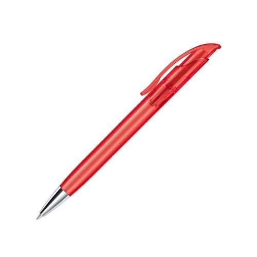 Bolgrafo rojo de plstico con punta de metal y clip.