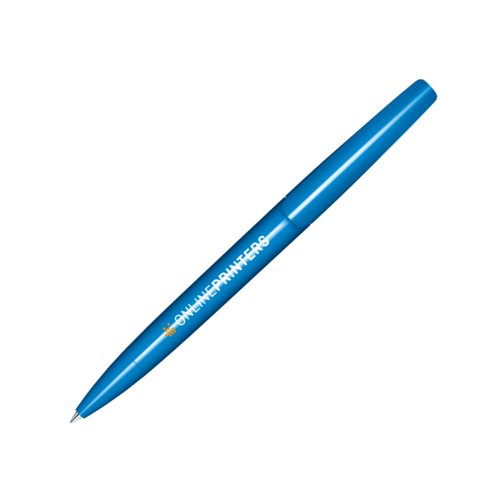 Bol�grafo giratorio de pl�stico azul con acabado pulido.