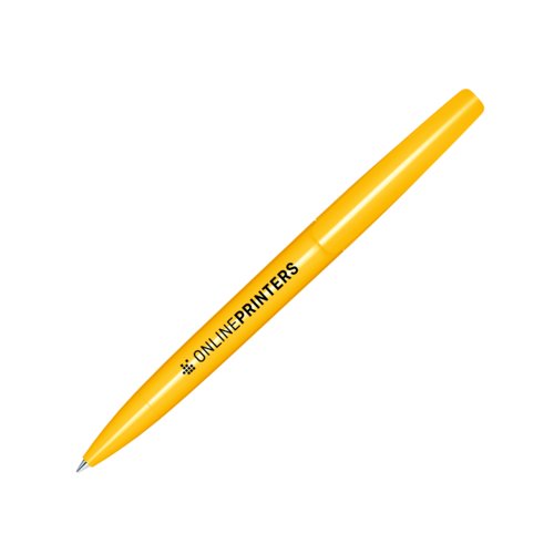 Bol�grafo giratorio de pl�stico amarillo con acabado pulido.