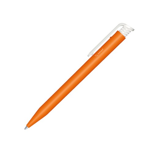 Bolgrafo naranja de bioplstico con clip.