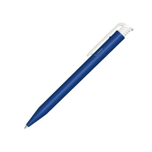 Bolgrafo bio azul oscuro con clip y mecanismo de pulsacin.