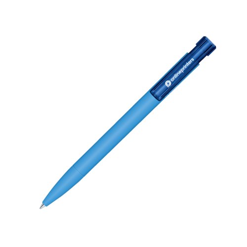 Bolgrafo azul de bioplstico con mecanismo de pulsacin.
