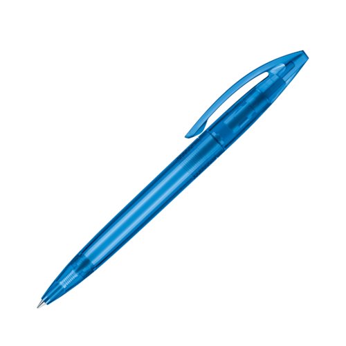 Bolgrafo giratorio de plstico azul con clip.