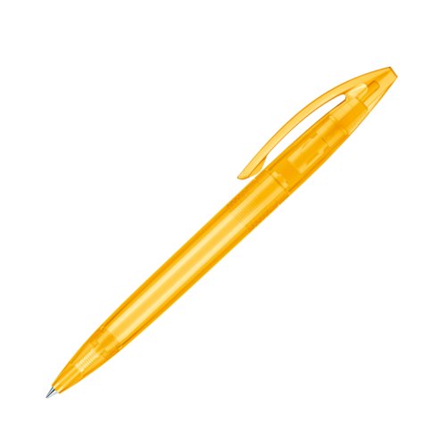 Bol�grafo de pl�stico amarillo con mecanismo de giro y clip.