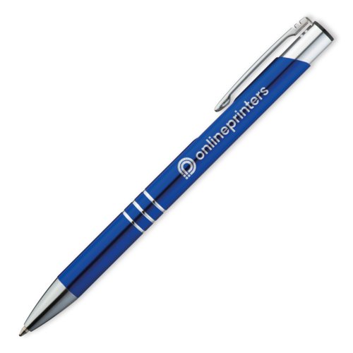 Bolgrafo de metal azul con clip.