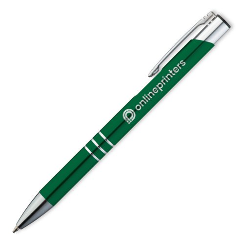 Bolgrafo de metal verde con clip.