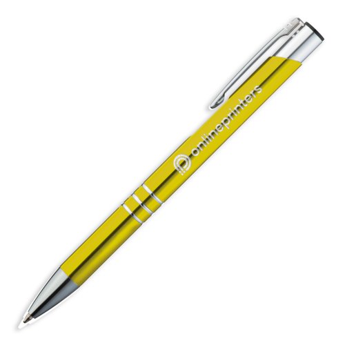 Bolgrafo de metal amarillo con clip y botn.