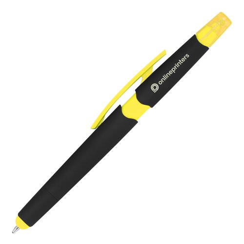 Bolgrafo de plstico amarillo con funcin tctil y clip.
