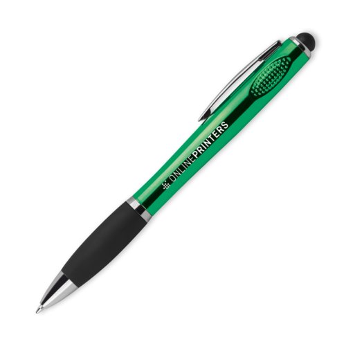 Bolgrafo LED verde con clip y puntero para pantalla tctil.