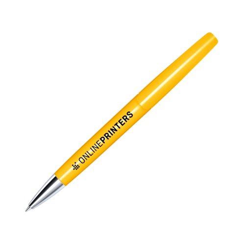 Bol�grafo de pl�stico amarillo con punta de metal.