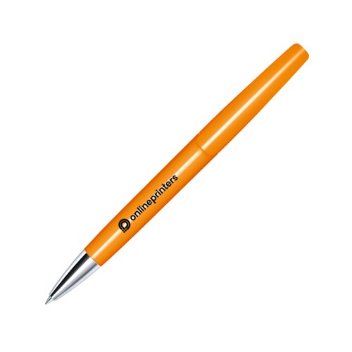 Bolgrafo giratorio naranja con detalles metlicos.