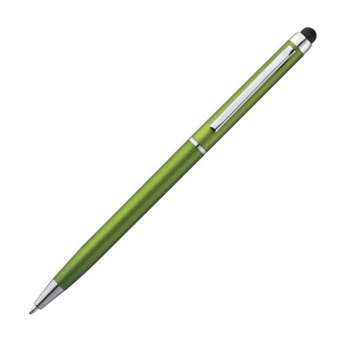 Bolgrafo de metal verde manzana con funcin tctil y clip.