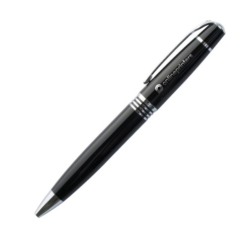 Bolgrafo giratorio de metal negro con clip.