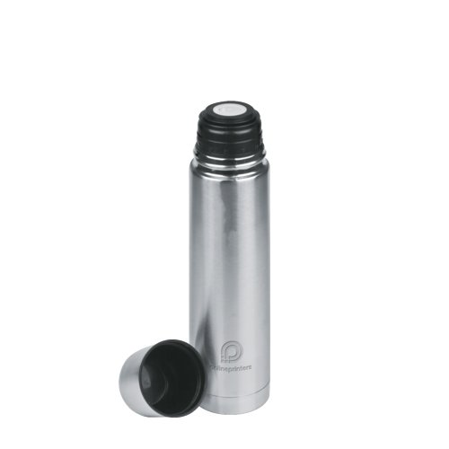 Termo de acero inoxidable gris con tapn de rosca.