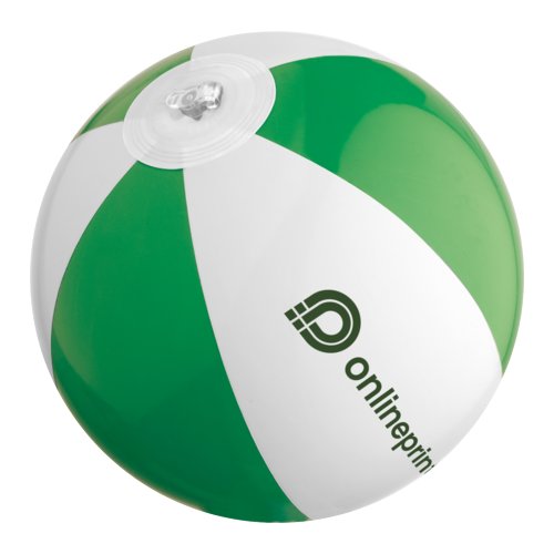 Baln de playa de plstico verde y blanco con diseo hinchable.