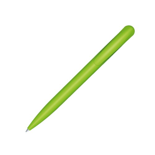 Bolgrafo de bioplstico verde con clip y mecanismo de pulsacin.